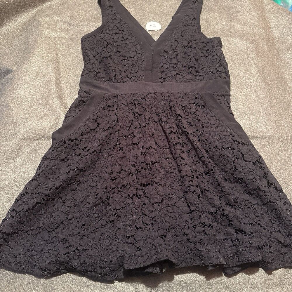 Free People Womens Dress S Small Black V Neck Sleeveless Pockets Lace
